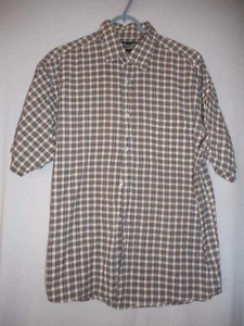 Vintage sz L cream Blue Plaid short sleeve 100% cotton shirt by Mango Plantation - Picture 1 of 4