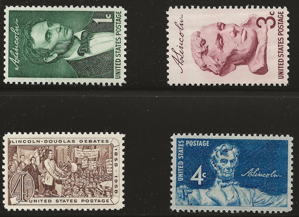 US Scott #1113-16, Singles 1958-59 Lincoln FVF MNH - Image 1 of 1