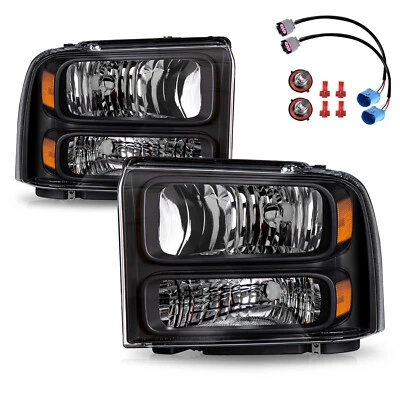 For 99-2004 Ford F250 F350 Ford Super Duty Excursion Conversion Black Headlights - Image 1 of 4