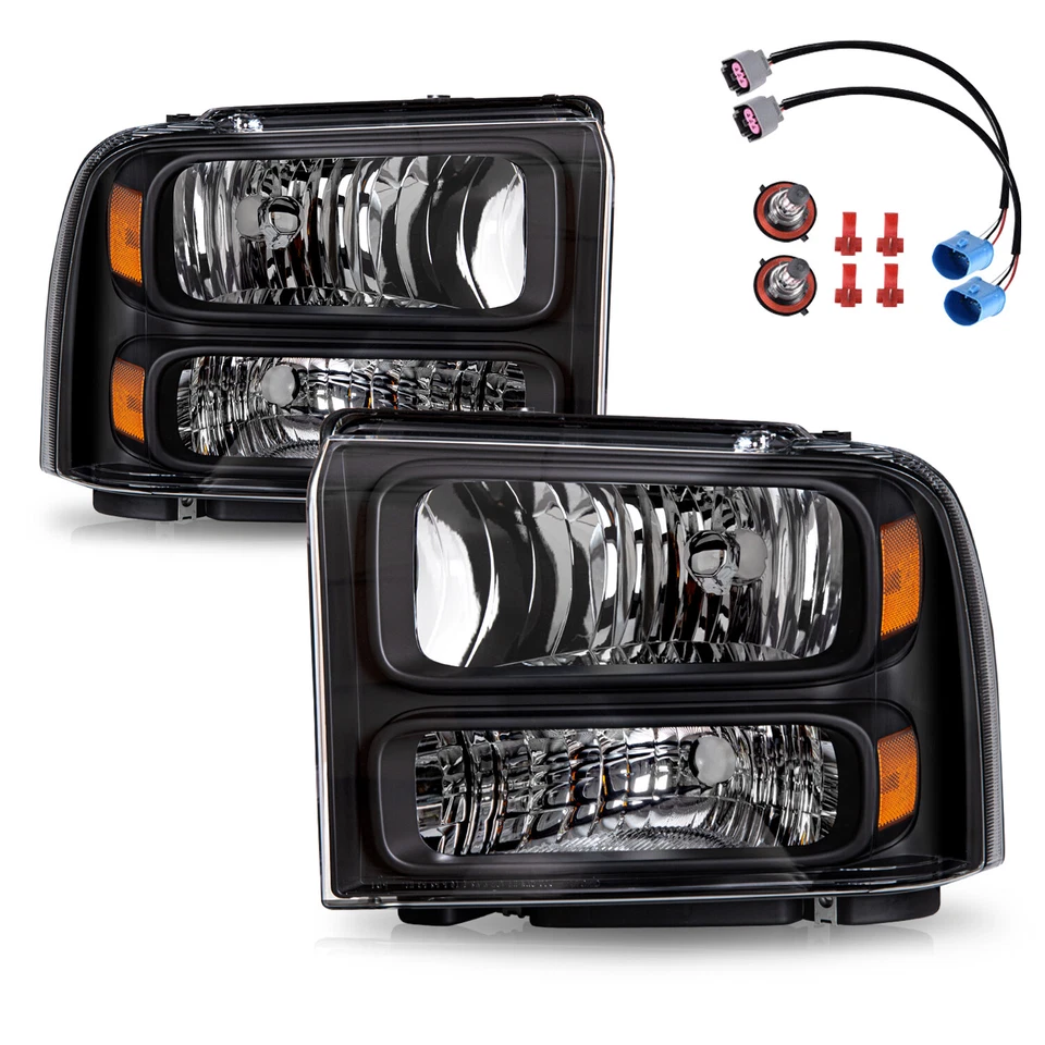 For 99-2004 Ford F250 F350 Ford Super Duty Excursion Conversion Black Headlights Foto 1 de 4