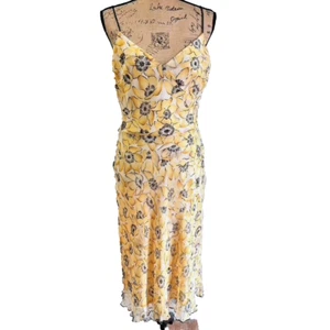 Vintage Laundry By Shelli Segal Silk Chiffon Yellow Floral Strappy Dress Sz 8P - Picture 1 of 18