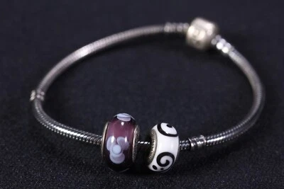 Pandora .925 Sterling Silver Bracelet & 2 Pandora Glass Beads Charms - Image 1 of 4