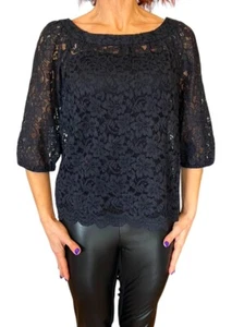 Diane Von Furstenberg DVF Women's Elisabetta Navy Lace 3/4 Sleeve Blouse Top 4 - Picture 1 of 9