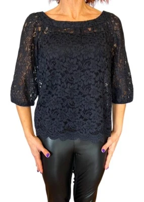 Diane Von Furstenberg DVF Women's Elisabetta Navy Lace 3/4 Sleeve  Blouse Top 4 - image 1 of 4