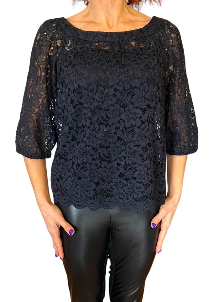 Diane Von Furstenberg DVF Women's Elisabetta Navy Lace 3/4 Sleeve  Blouse Top 4 - Image 1 of 4