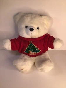 Oso de peluche blanco de felpa navideña Holiday K-MART * 1997 * Suéter ROJO * LINDO * - Imagen 1 de 9