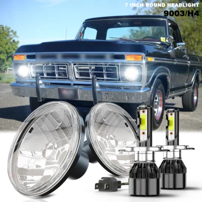 Par de faros LED redondos cromados de 7 pulgadas de haz alto/bajo para camioneta Ford F100 F150 F250 Foto 1 de 4