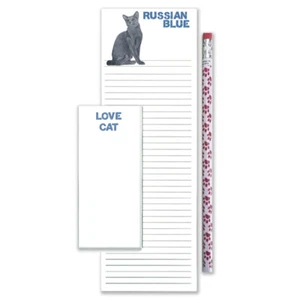 Russian Blue Cat To Do List Magnetic Shopping Pad Notepad & Pencil Gift Set - Picture 1 of 1