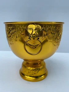 Vintage Style Lion Head Thai Design High Foot Tray Gold Aluminum Rare Size 22 cm - Picture 1 of 18