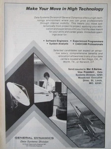5/1982 PUB GENERAL DYNAMICS DATA SYSTEMS F-16 SPACE OPPORTUNITY RECRUTEMENT AD - Imagen 1 de 1