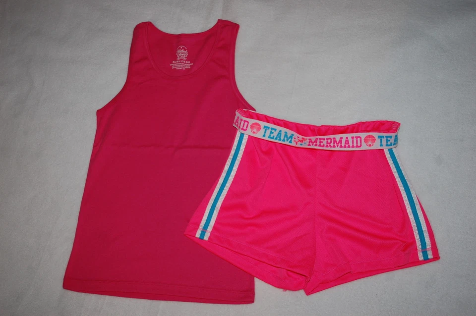Niñas Conjunto ROSA ACANALADO CAMISETA SIN MANGAS Pantalones Cortos Atléticos EQUIPO SIRENA Prenda para el torso Plegable L 12-14 Foto 1 de 1