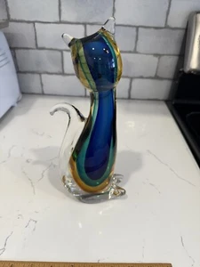 Badash Crystal-Murano Style Art Glass 11" Rainbow Cat Hand Made Mint Condition - Picture 1 of 10