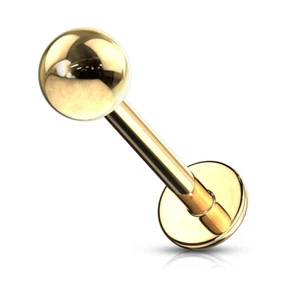 1 Gold Plated Over Steel Labret Ear Tragus Helix Lobe Stud 16g 10mm (4mm Ball) - Picture 1 of 1