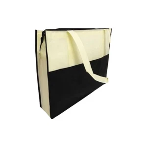 Bolso de Mano Grande con Cremallera Compras de Comestibles Reutilizable Dos Tonos Negro y Natural - Imagen 1 de 2