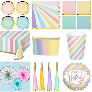 Pastel Party Plates Napkins Cups Decorations Balloons Table Cover Glitter Banner