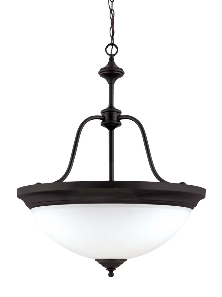 Sudbury Bronze And Satin White Glass Energy Star LED Pendant/Chandelier $780 - Image 1 of 1
