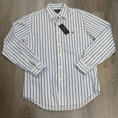 NWT Polo Ralph Lauren Men's Logo Small Long Sleeve Button Down White/ Blue - Image 1 of 4