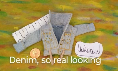 Disfraz ÚNICO Ropa para Muñeca *Abrigo Chaqueta Denim Azul Sin Identificar Usado en Excelente Condición* ¿De Colección? Foto 1 de 3