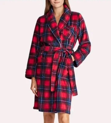 Ralph Lauren Rojo Cuadros Multicolor Franela Logo Midi Cinturón Bolsillo Bata S Foto 1 de 4