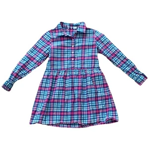 Vineyard Vines Flannel Button Pink Blue Plaid Dress Girl’s Size 8 Long Sleeve - Picture 1 of 11