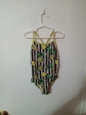 Girls One Piece Novelty Striped Lemon Print Swimsuit - Image 1 of 4