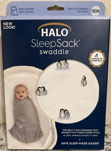 HALO 3 Vie Fascia Neonato Bianco Sacco a pelo Pinguini Cotone NB Nascita a 3 Mesi - Foto 1 di 5