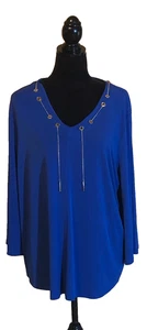 Chicos Pullover Top 3/4 Sleeve V neck With Chain Decoration Blue Size 3 or XL - Picture 1 of 6