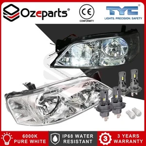 Pair Headlights Lamps Chrome + LED Globes For Ford Falcon Fairmont BA BF 02-06 - Picture 1 of 6