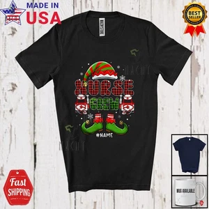Custom Name Nurse Crew; Amazing Christmas Plaid Elf Costume Proud Jobs T-Shirt - Picture 1 of 7