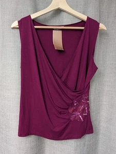 Marks & Spencer Size 14 Y2K Wrap Top Pink Purple Floral Sequin Embroidered - Picture 1 of 6
