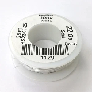 HS22-09-25 25FT 22AWG WHITE SOLID Electronic Electrical 300V Wire UL1007 80C - Picture 1 of 1