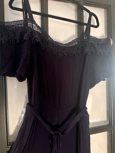 🩷Nina Leonard- Jumpsuit Gaze Strampler Einteiler Bindegürtel Hosenanzug Häkel Navy - Bild 1 von 7