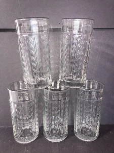 Vintage Lot of 5 Anchor Hocking Laurel 12oz Tumblers Etched Leaf Design 6 1/4” - Picture 1 of 4