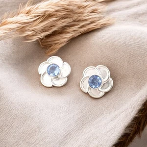 Tansanit Edelstein 925 Sterlingsilber Handarbeit Schmuck Schraub Ohrringe 0,5" - Bild 1 von 6