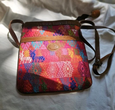 Guatemala wool & vegan leather Crossbody Colorful bag with embroidered Designs  - Image 1 of 4