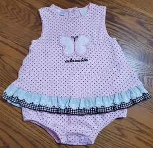 BUTTERFLY ROMPER 24M GIRLS PINK BROWN POLKA DOT EMBROIDERY COTTON SPECIALTY BABY - Picture 1 of 15