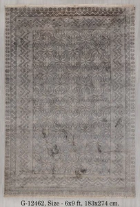 6x9 Grey Old Vintage Look Wool and Bamboo Silk Hand Knotted Fine Quality Rug | - Picture 1 of 17