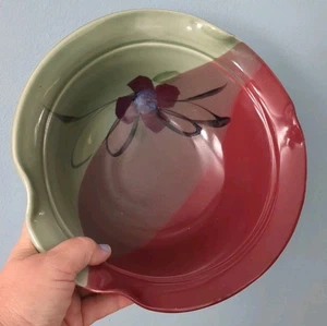 KENT FOLLETTE Pottery Studio Art Pottery Glazed Bowl Maroon & Green 9.75” Signed - Picture 1 of 11