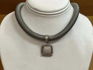 Alor Fashion Coiled Wire Necklace With Diamond Pendant 750 Steel Broken Wire - Picture 1 of 12