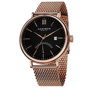 Akribos XXIV schwarzes Zifferblatt roségoldfarbene Mesh Herrenuhr AK731RG - Bild 1 von 1