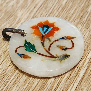 Colgante con incrustaciones florales de mármol - blanco y multicolor - Imagen 1 de 4