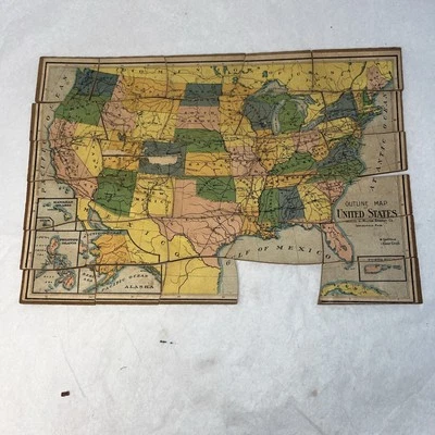 vintage 1900s Milton Bradley Dissected map of the USA  wood puzzle Incomplete - Image 1 of 4