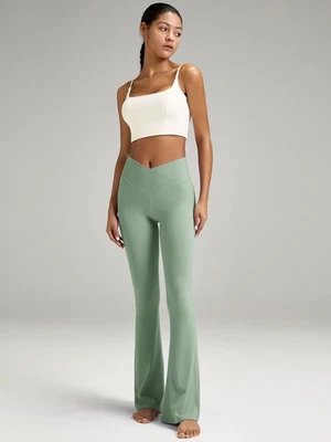 Womens Yoga Pants Flare Leg Long Fitness Foldover Waist Workout Gym Bootcut - Image 1 of 4