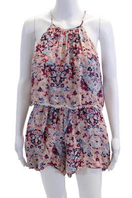 Mameluco Parker Mujer Seda Estampado Floral Capas Sin Mangas Cuello Redondo Rosa Talla M Foto 1 de 4