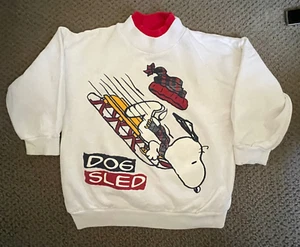 Vintage 90er SNOOPY HUNDESCHLITTEN Langarm Pullover Junge Gr. 5 Winter Urlaub - Bild 1 von 4