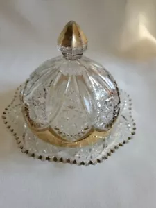 Gold Leaf Vtg Dome Butter Dish Star Saw tooth Edges. - Picture 1 of 10