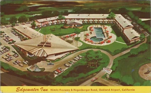 Edgewater Inn Oakland Airport Künstler Rendering Vogelperspektive CA Postkarte KQ8 - Bild 1 von 2