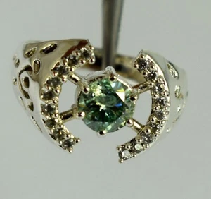 Green Round Cut Diamond Solitaire 1.37 Carat Certified Men's Engagement Ring - Picture 1 of 8