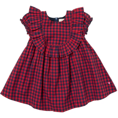 NWOT Pink Chicken Brayden Red Blue Gingham Ruffle Dress Size 4Y - Image 1 of 4