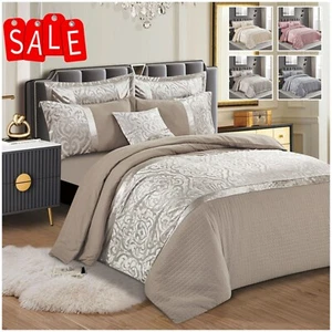 Luxus 3-teilig Damast Bettdecke Quiltbezug Bettwäsche Set Doppel Kingsize Kissenhülle - Bild 1 von 39